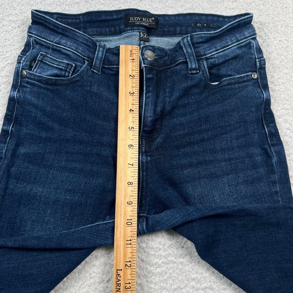 Judy Blue Jeans Womens 5/27 Skinny Fit Mid Rise Raw Hem Dark Wash Denim Blue - Picture 6 of 10